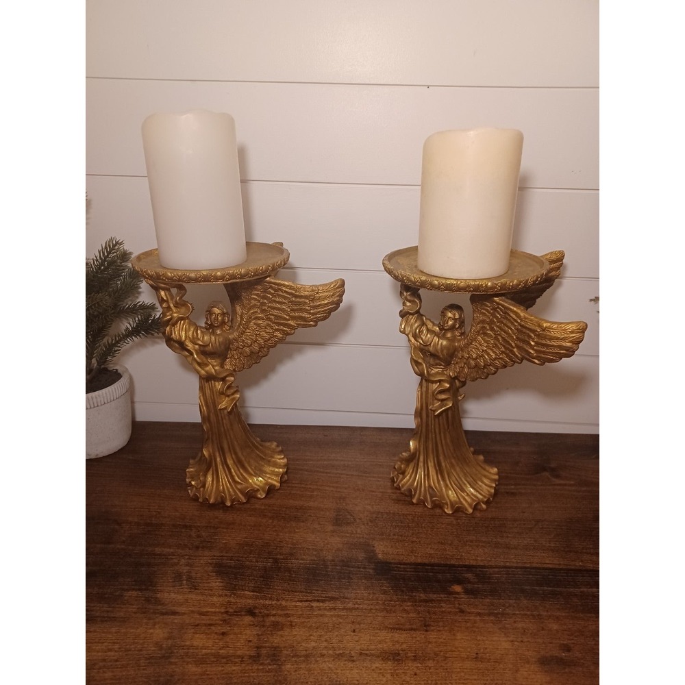 Large Vintage gold Angel candle holders/ risers